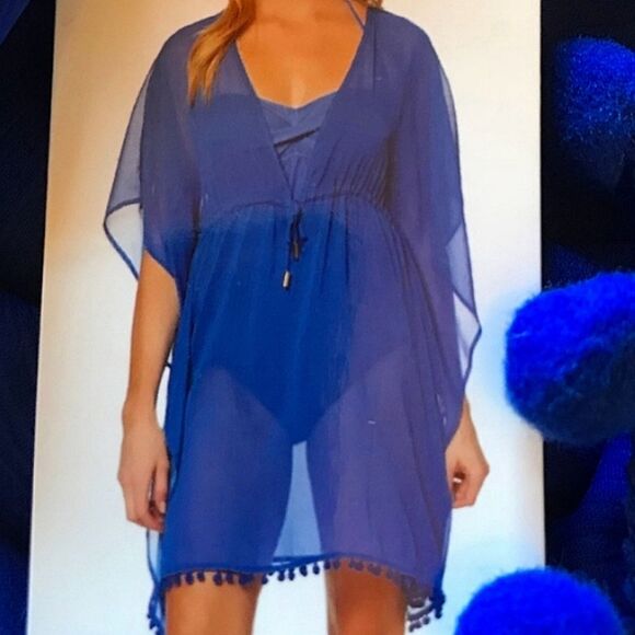 Ellen Tracy Women's Blue Loose Flowy Bathing Suit Cover Up Tunic wrap Size XL - Picture 2 of 15